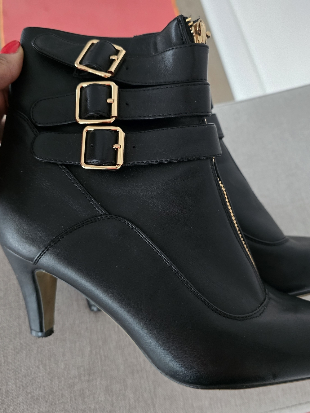 Alfani Black Leather Triple-Buckle Ankle Heeled Boots